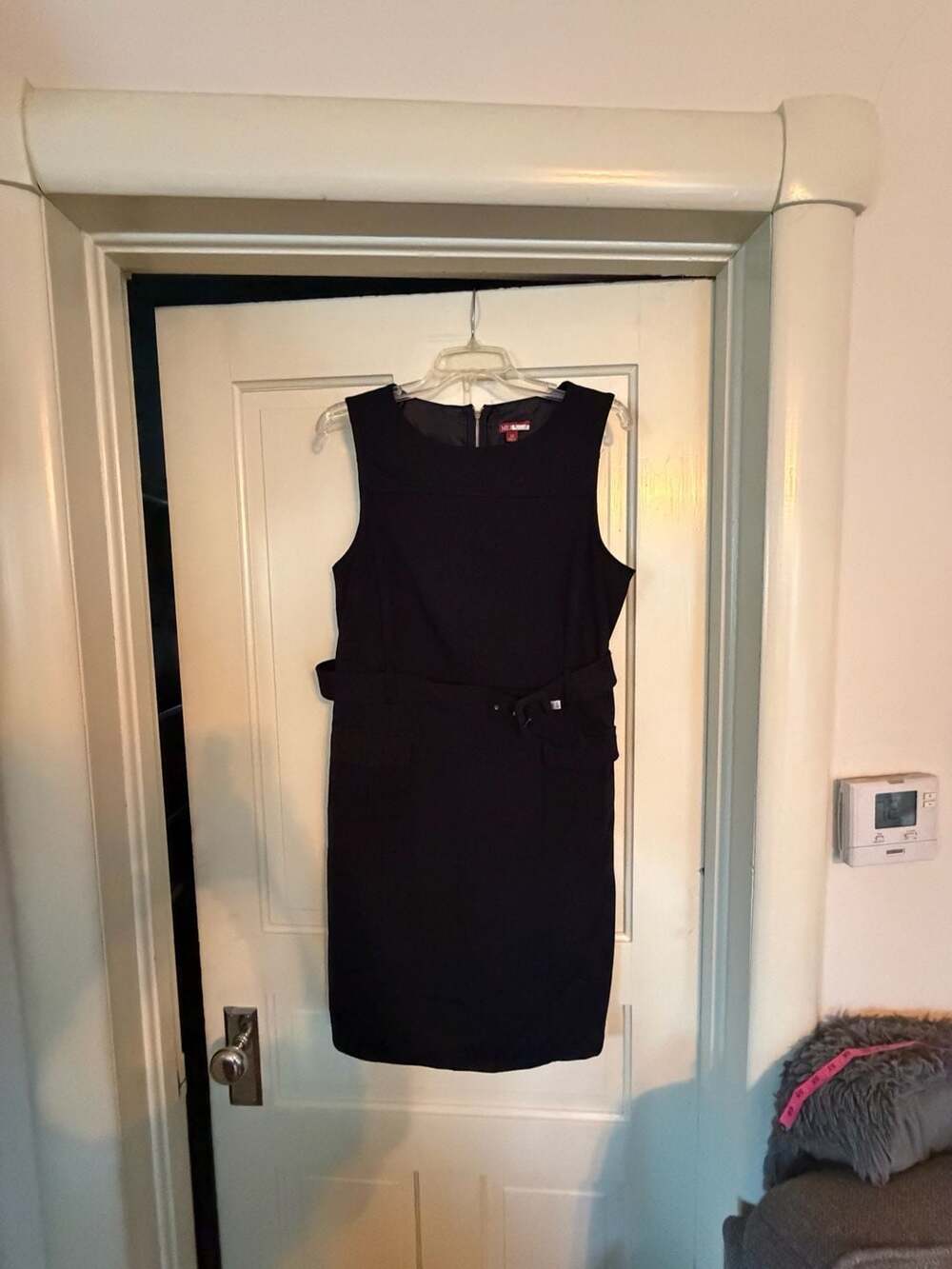 Merona Sleeveless Sheath Dress Size 12 Black Belted Workwear